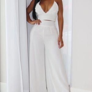 White Crochet Pant Set